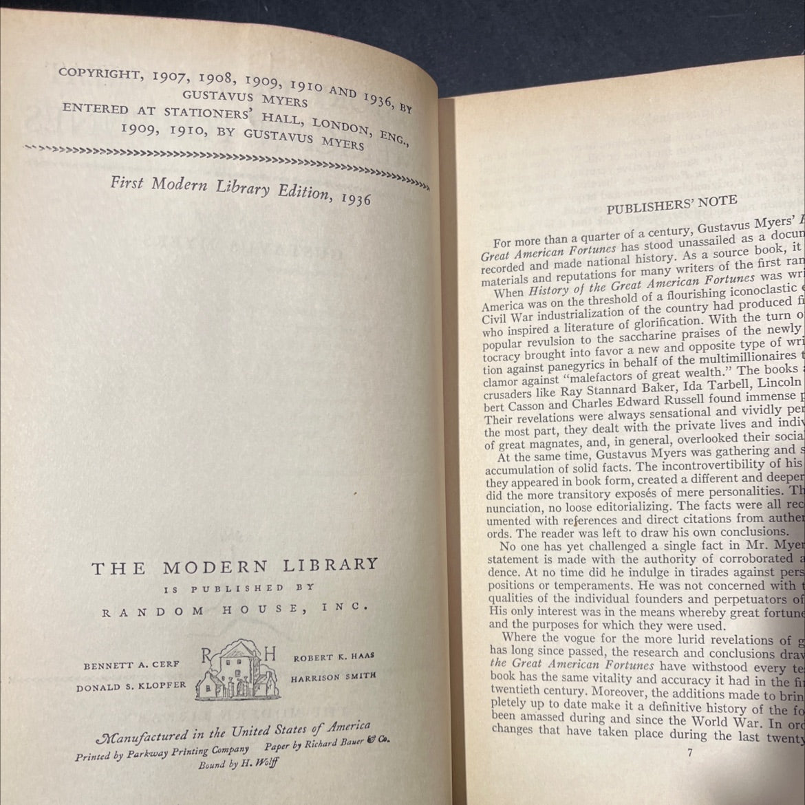 history of the great american fortunes book, by gustavus myers, 1936 Hardcover image 3