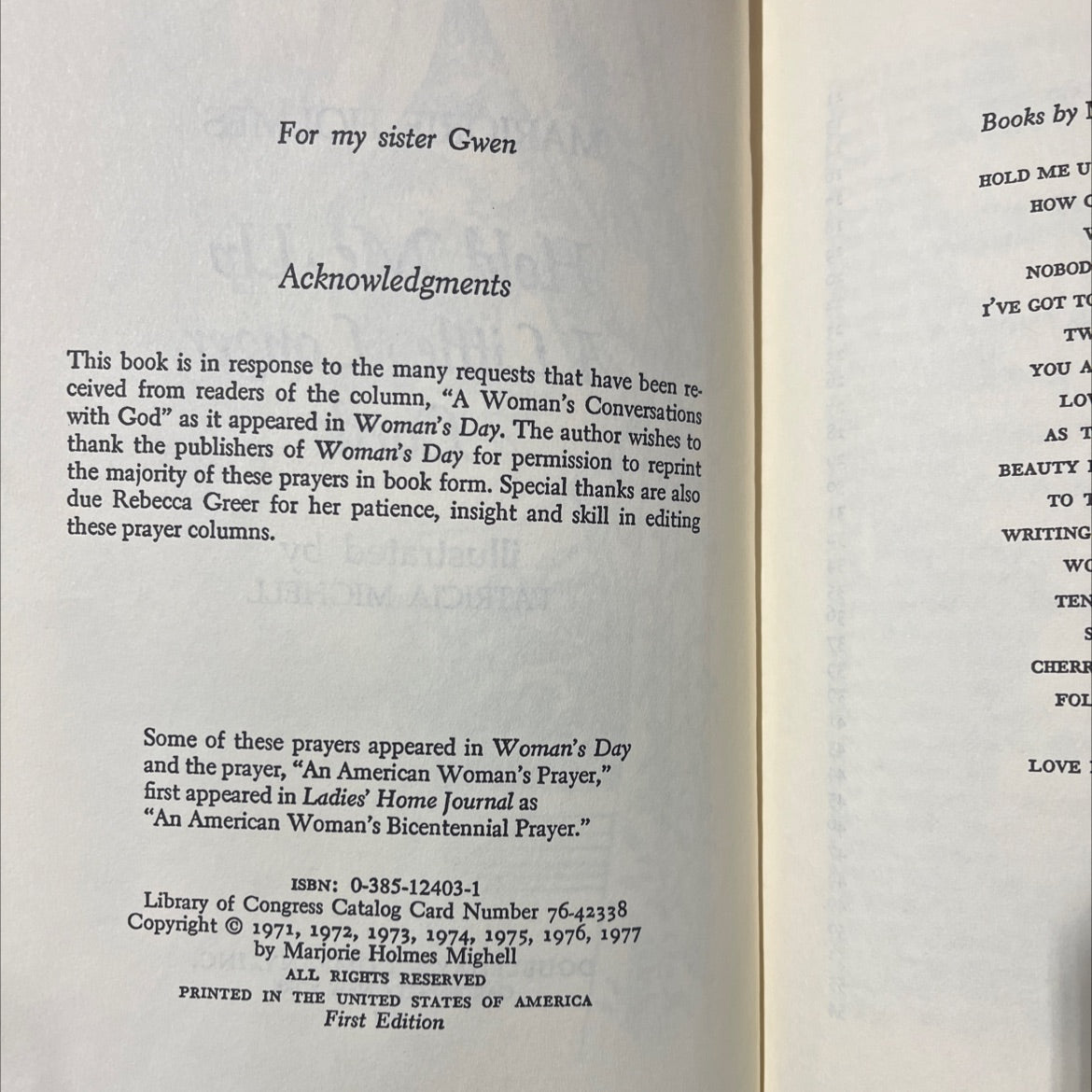 hold me up a little longer lord book, by marjorie holmes, 1977 Hardcover image 3