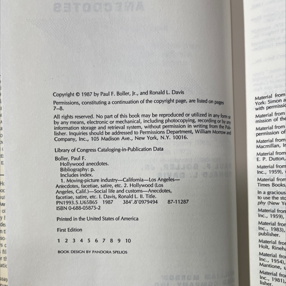 SIGNED hollywood anecdotes book, by Paul F. Boller, Jr. and Ronald L. Davis, 1987 Hardcover image 3