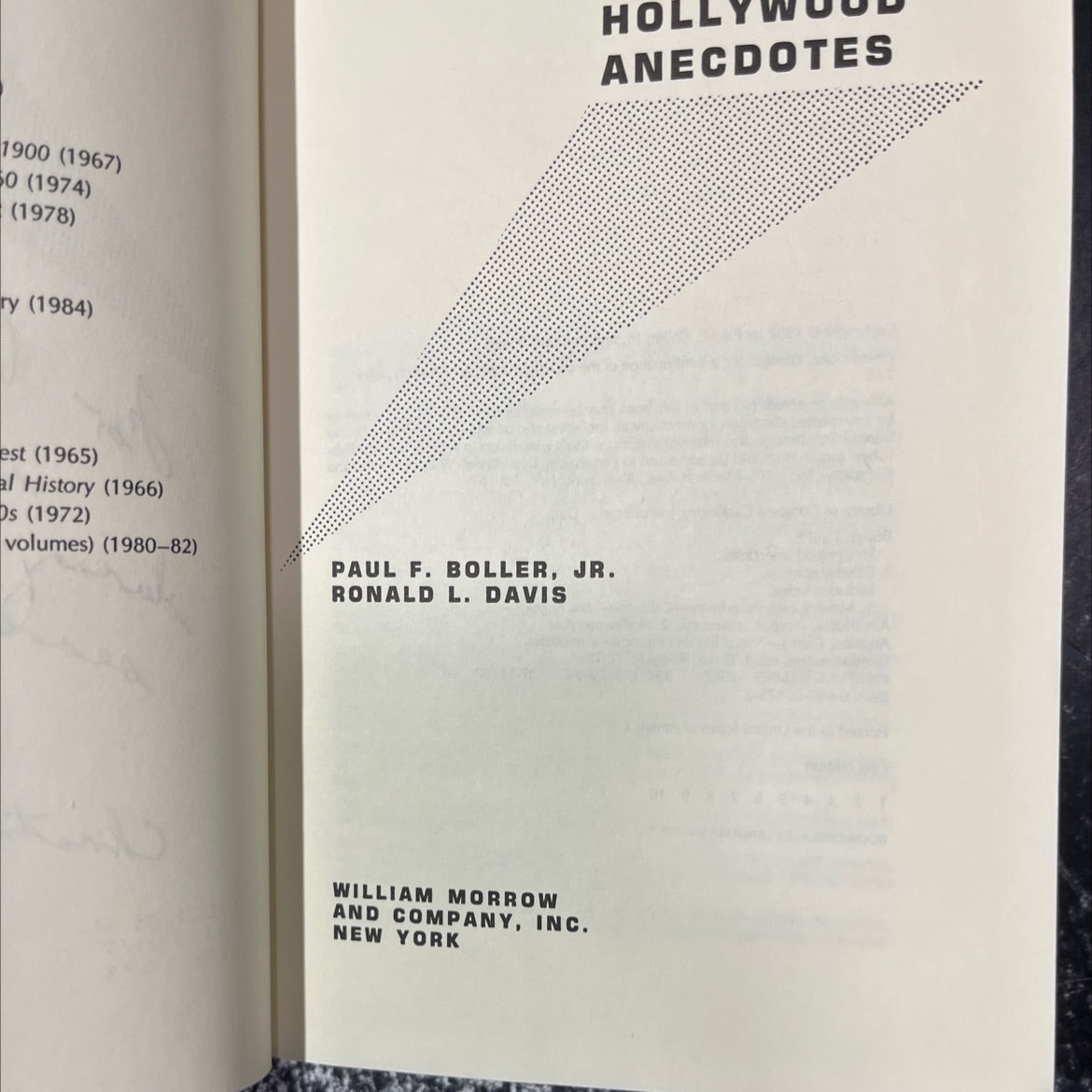 SIGNED hollywood anecdotes book, by Paul F. Boller, Jr. and Ronald L. Davis, 1987 Hardcover image 2