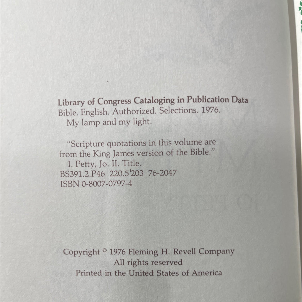 holy bible: my lamp and my light book, by Jo Petty, 1976 Hardcover image 3