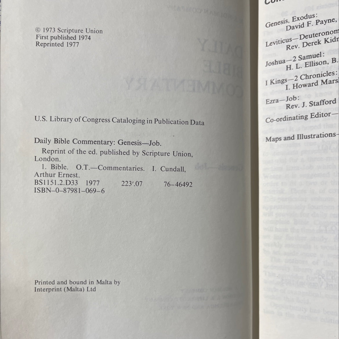 holy bible commentary genesis-job book, by Arthur Ernest Cundall, 1977 Hardcover image 3