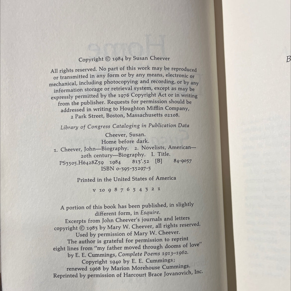 home before dark book, by Susan Cheever, 1984 Hardcover image 3