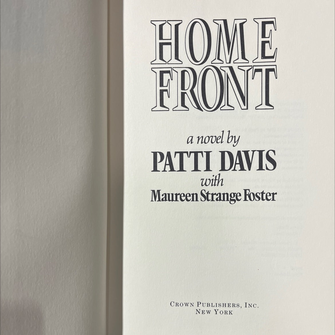 home front book, by patti davis, 1986 Hardcover image 2