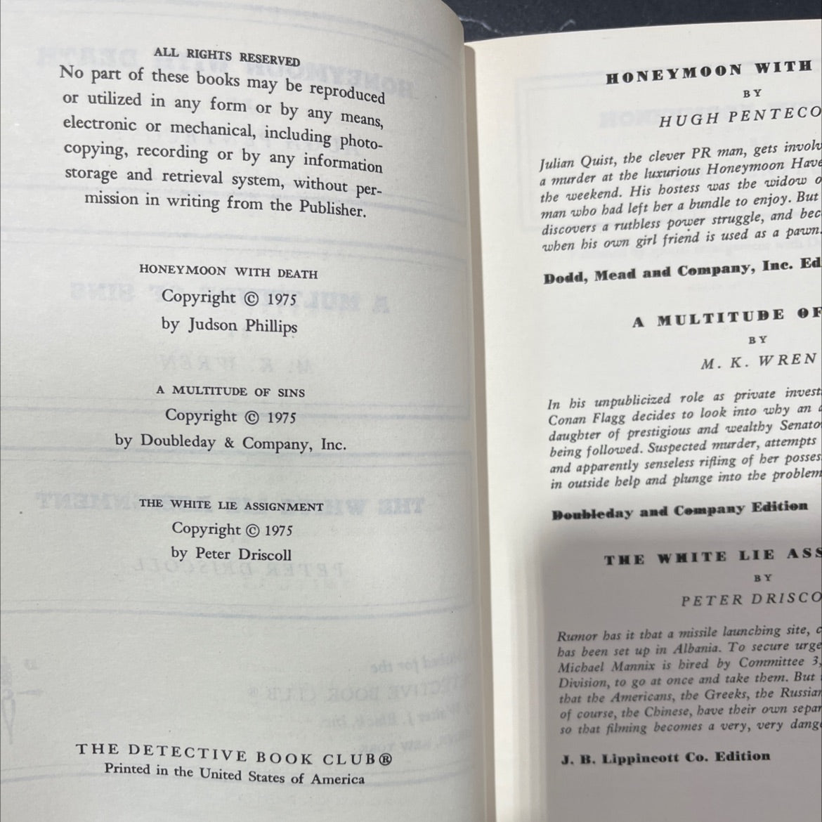 honeymoon with death book, by hugh pentecost, 1975 Hardcover image 3