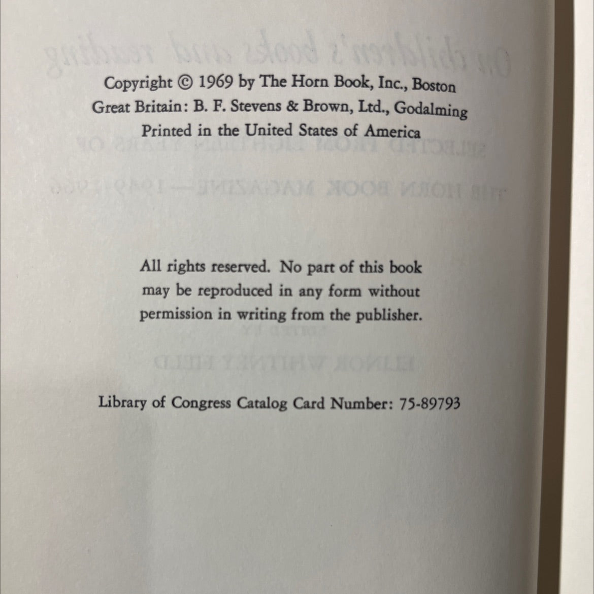 horn book reflections on children's books and reading book, by elinor whitney field, 1969 Hardcover image 3