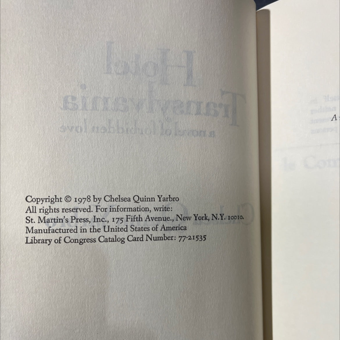 hotel transylvania a novel of forbidden love book, by chelsea quinn yarbro, 1978 Hardcover image 3