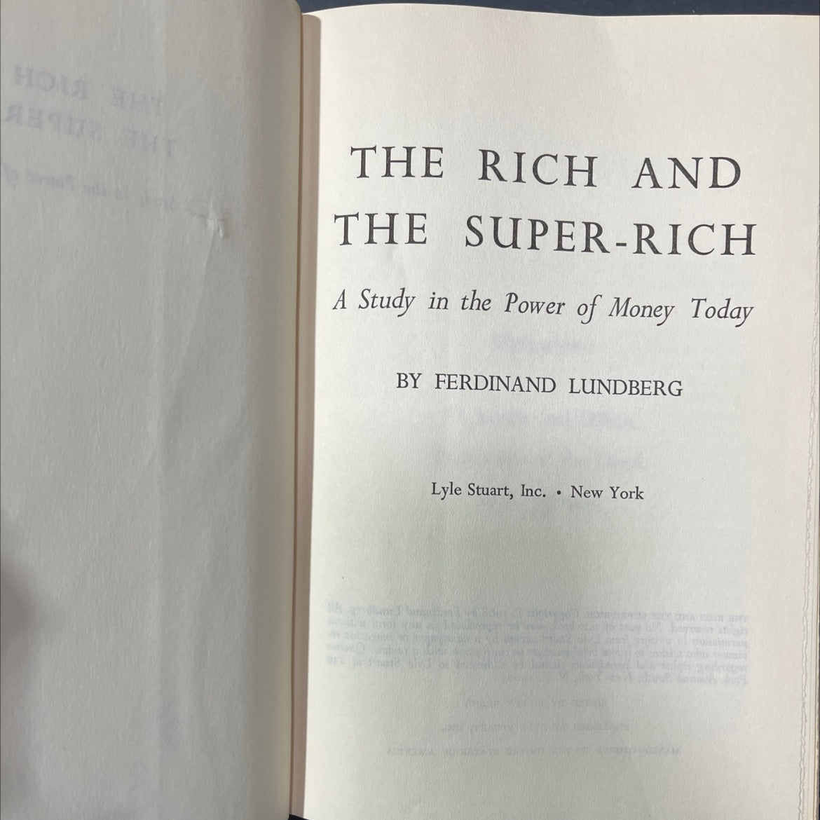 hout the rich and the super-rich a study in the power of money today book, by ferdinand lundberg, 1968 Hardcover image 2