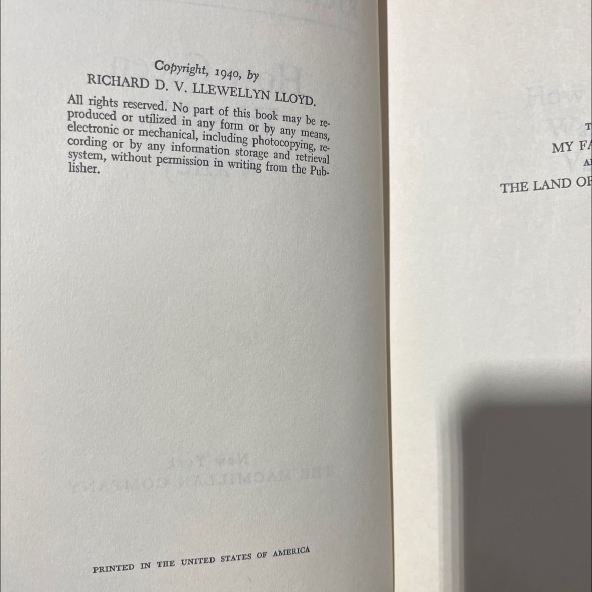 how green was my valley book, by richard llewellyn, 1940 Hardcover image 3