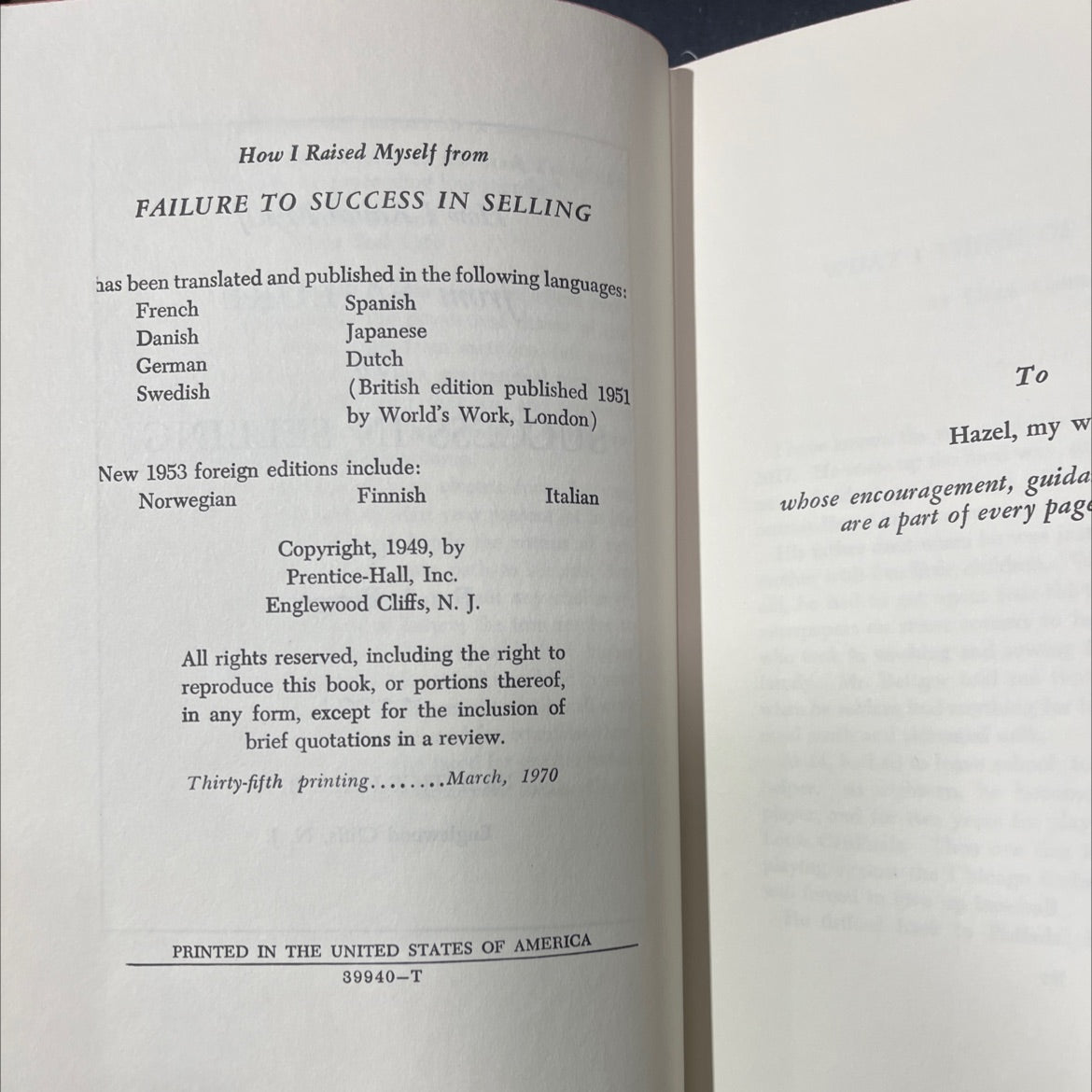 how i raised myself from failure to success in selling book, by frank bettger, 1970 Hardcover image 3