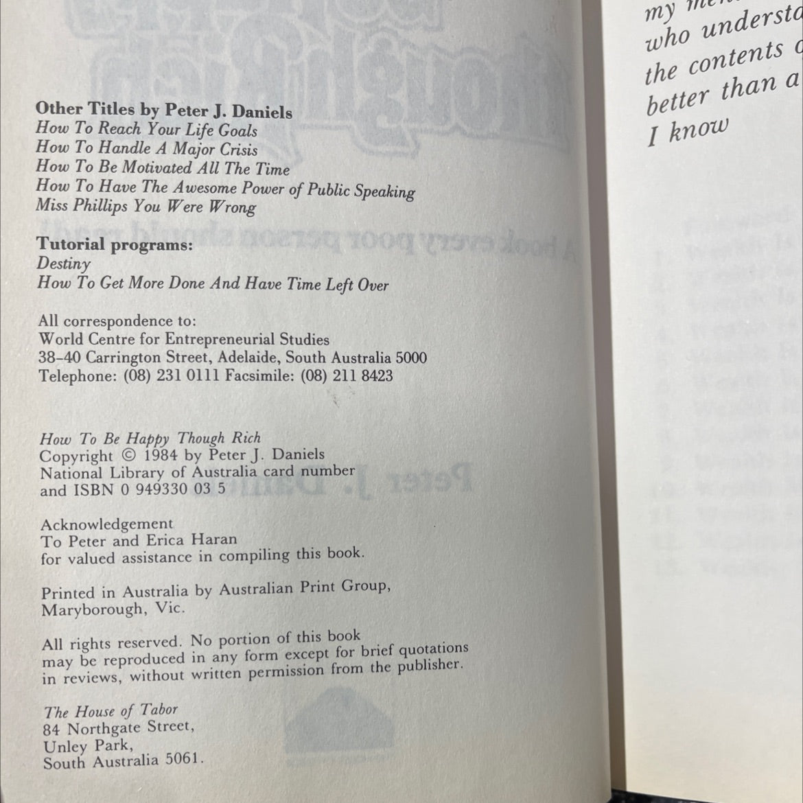 how to be happy though rich book, by Peter J. Daniels, 1984 Hardcover image 3