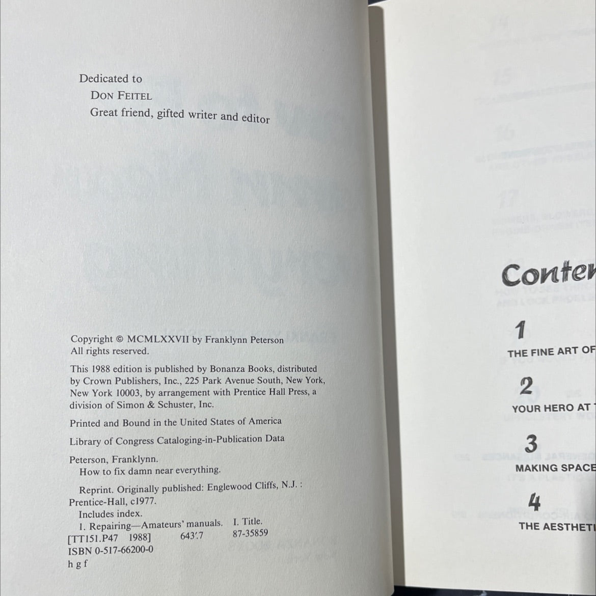 how to fix damn near everything book, by Franklynn Peterson, 1988 Hardcover image 3