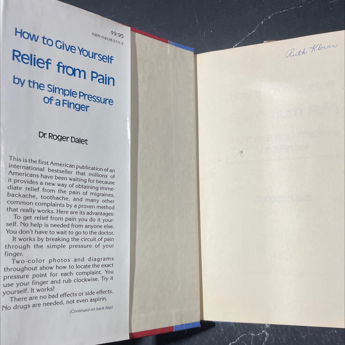 how to give yourself relief from pain by the simple pressure of a finger book, by Dr. Roger Dalet, 1980 Hardcover image 4