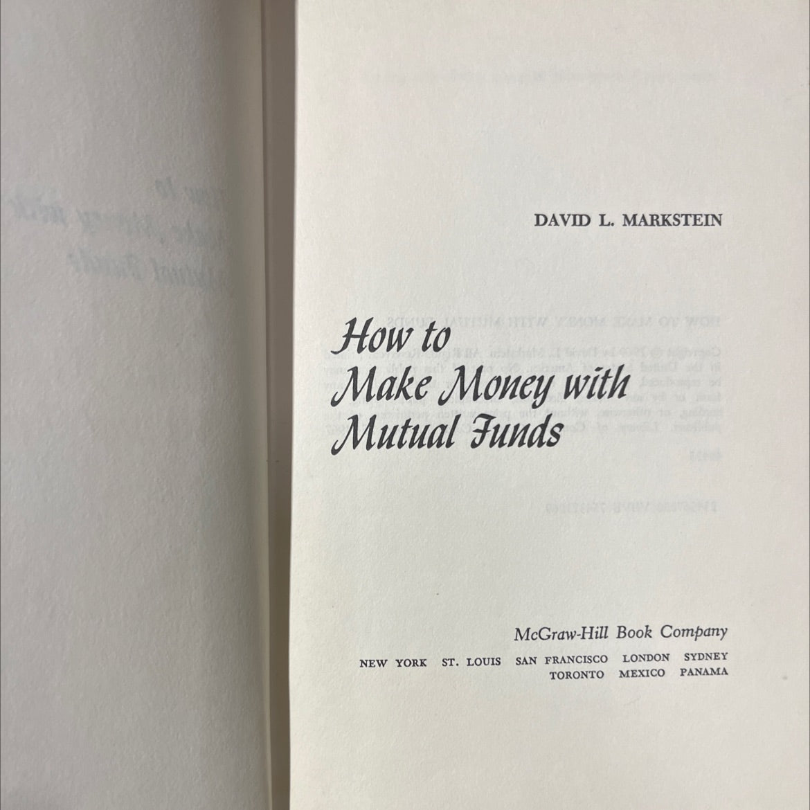 how to make money with mutual funds book, by david l. markstein, 1969 Hardcover image 2