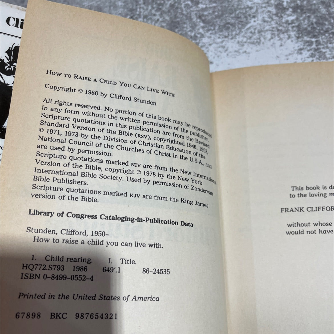 how to raise a child you can live with book, by Clifford Stunden, 1986 Hardcover image 3