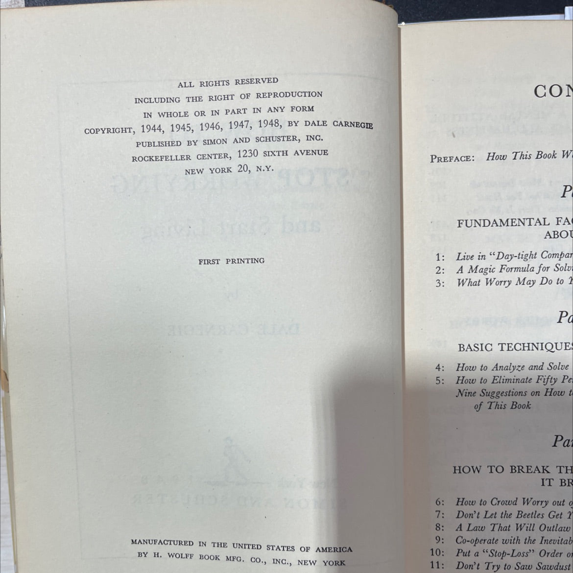 SIGNED how to stop worrying and start living book, by dale carnegie, 1948 Hardcover, First Edition, Rare, Antique image 3