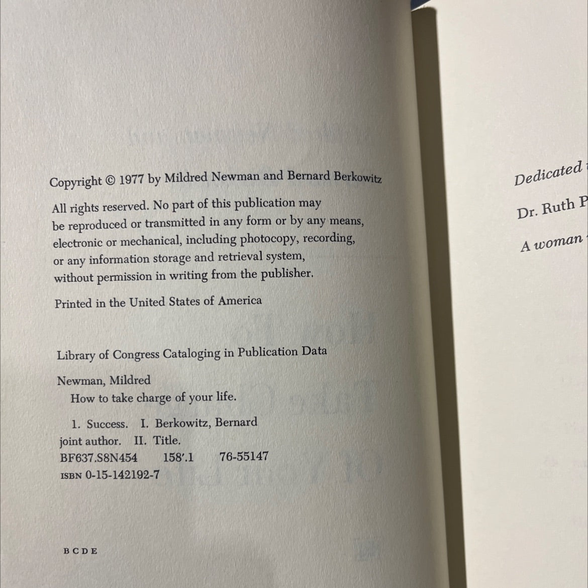 how to take charge of your life book, by Mildred Newman and Bernard Berkowitz, 1977 Hardcover image 3