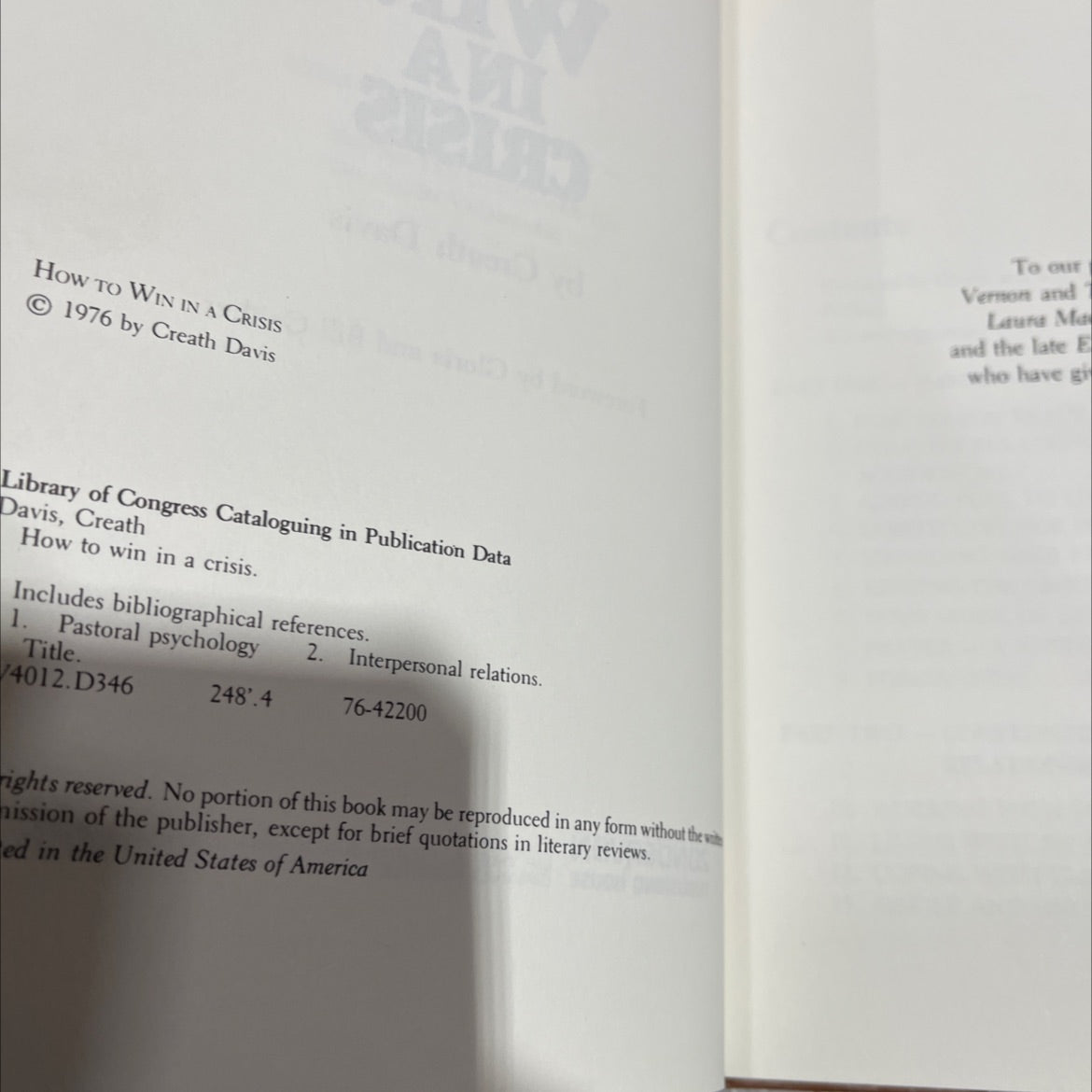 how to win in a crisis book, by creath davis, 1976 Hardcover image 3