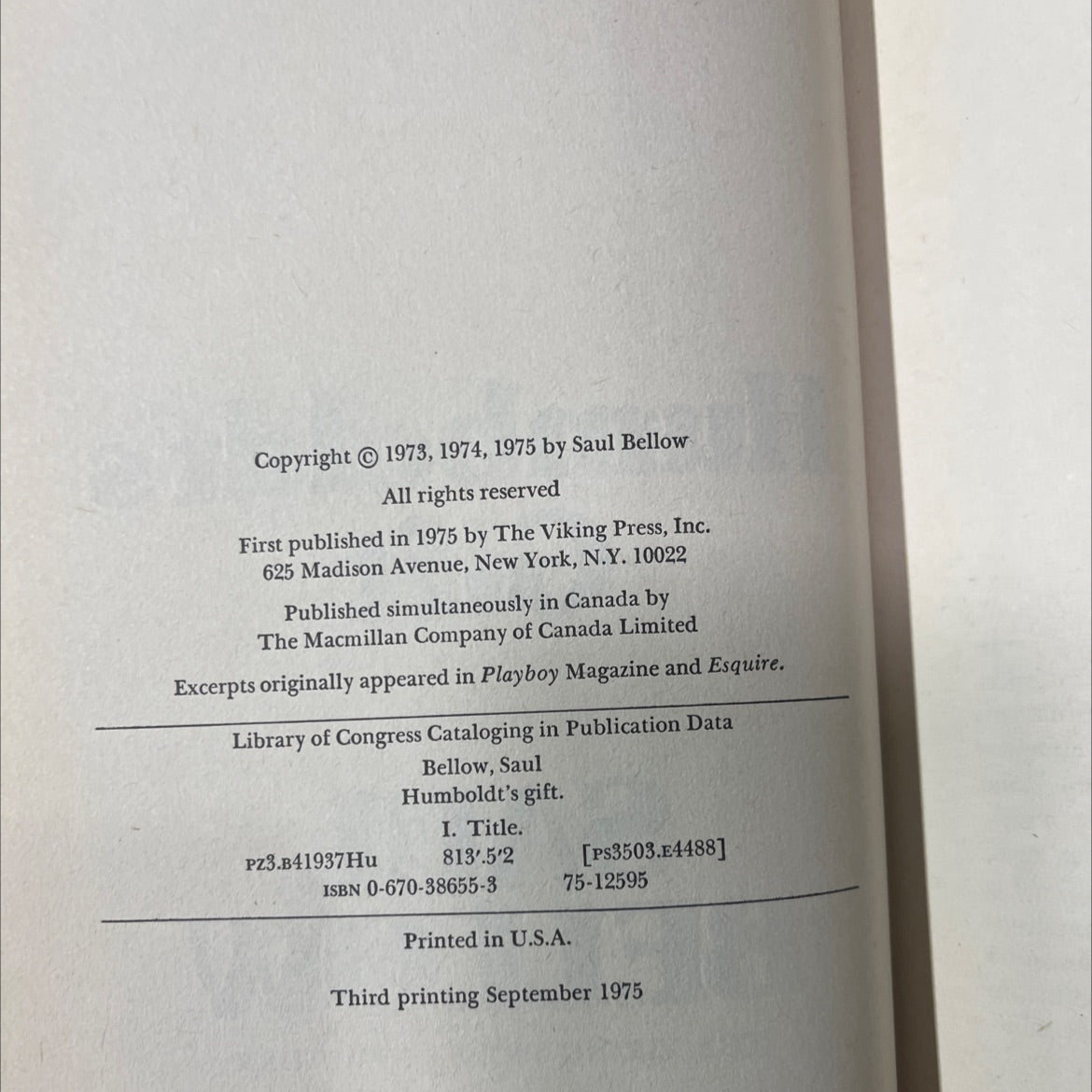 humboldt's gift book, by saul bellow, 1975 Hardcover image 3