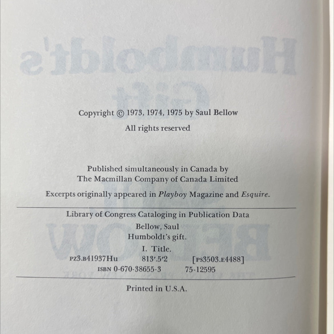 humboldt's gift book, by saul bellow, 1975 Hardcover image 3