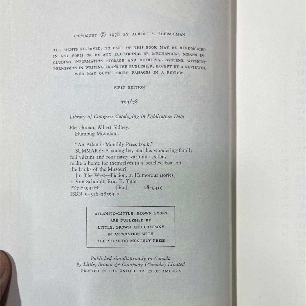 humbug mountain book, by Albert Sidney Fleischman, 1978 Hardcover image 3