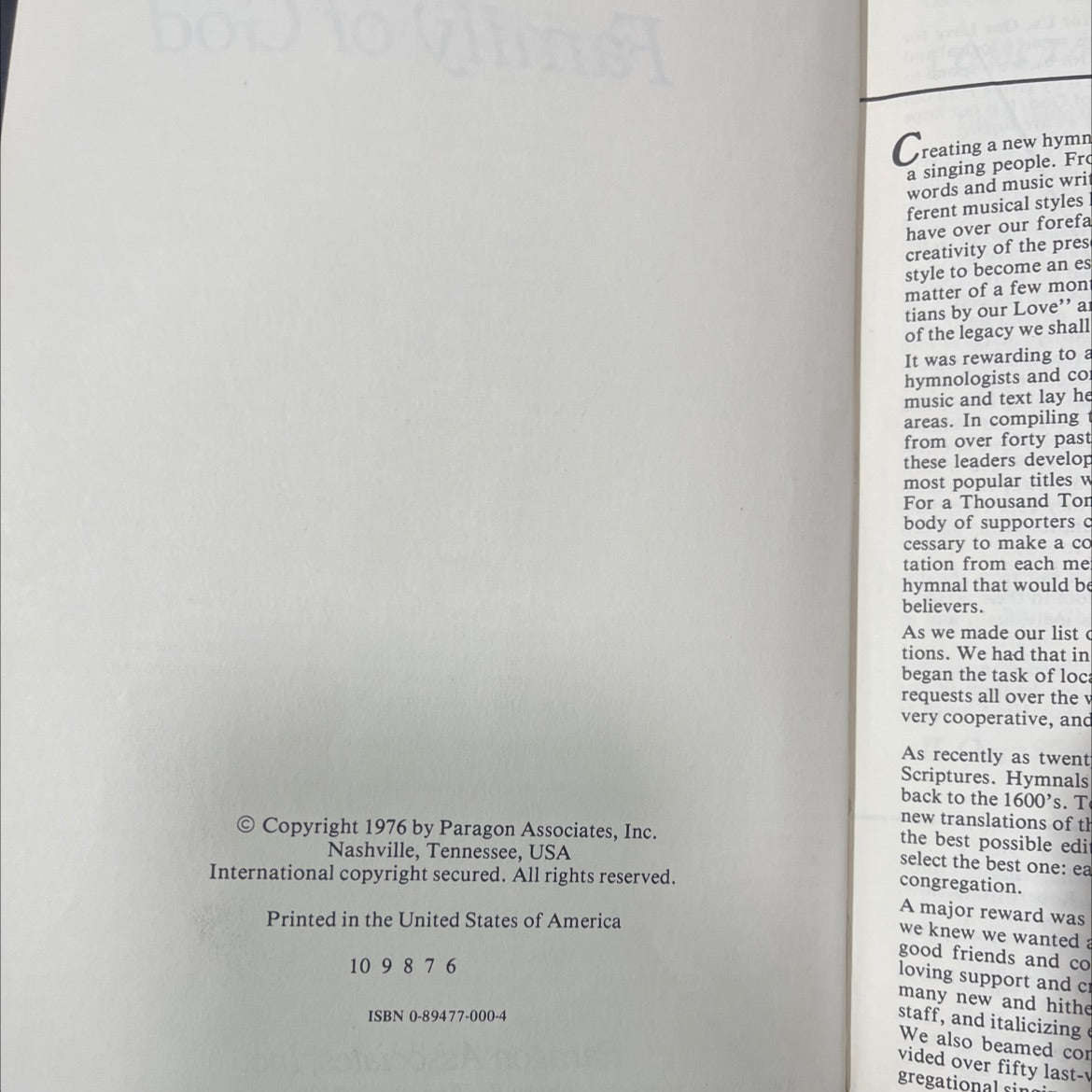 hymns for the family of god book, by Paragon Associates, Inc., 1976 Hardcover image 3