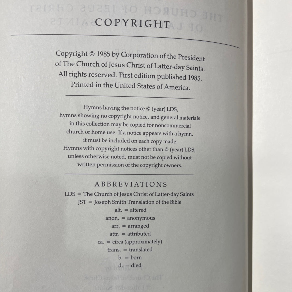 hymns of the church of jesus christ of latter-day saints book, by The Church of Jesus Christ of Latter-day Saints, 1985 image 3