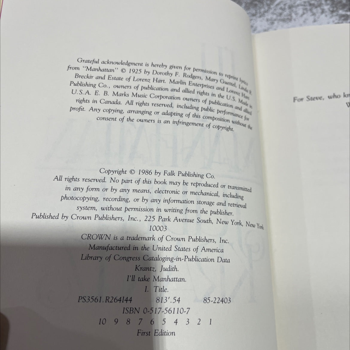 i'll take manhattan book, by judith krantz, 1986 Hardcover image 3