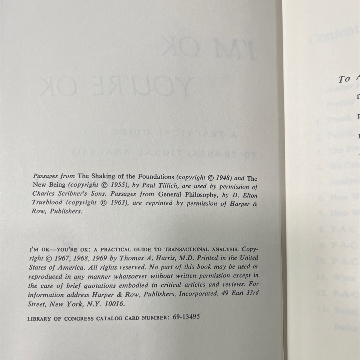 i'm ok- you're ok: a practical guide to transactional analysis book, by Thomas A. Harris, M.D., 1969 Hardcover image 3