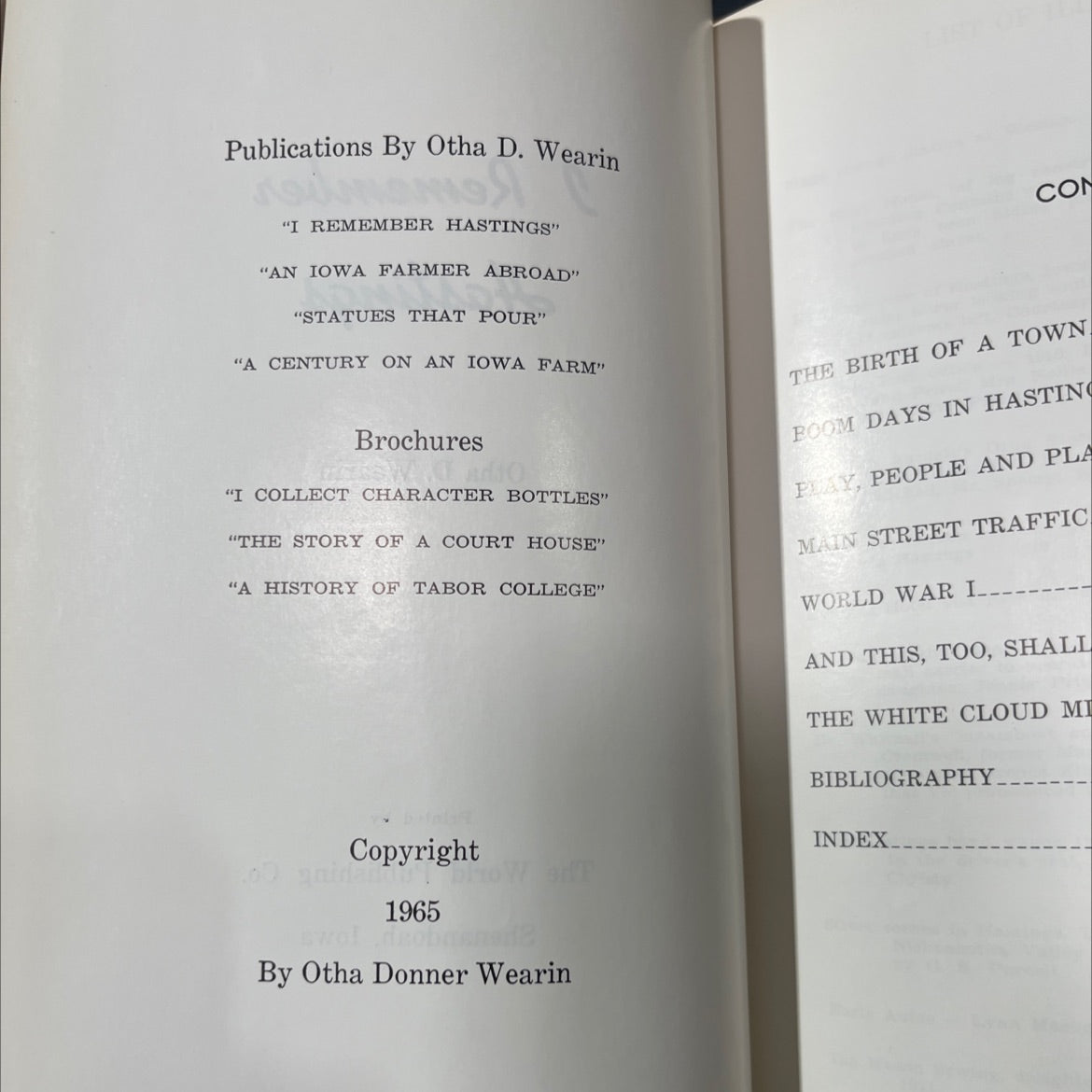 SIGNED i remember hastings book, by otha d. wearin, 1965 Hardcover image 3