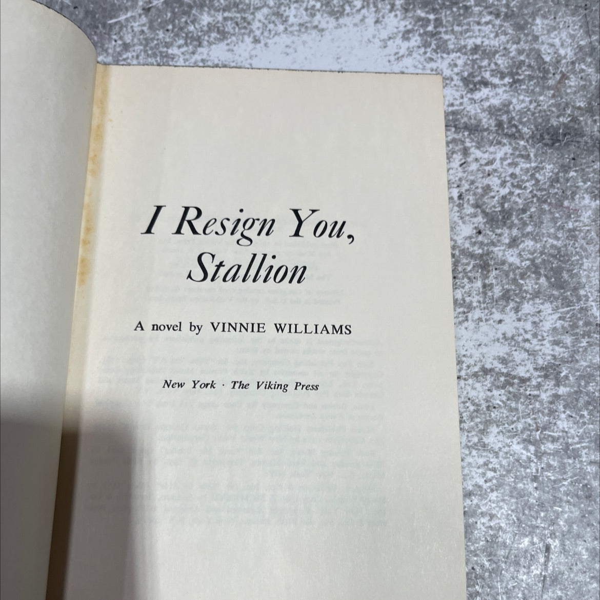 i resign you, stallion book, by vinnie williams, 1965 Hardcover image 2