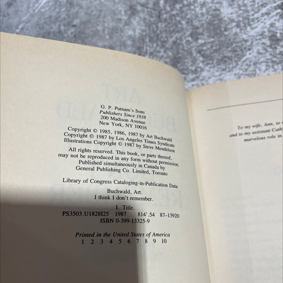 i think i don't remember book, by Art Buchwald, 1987 Hardcover image 3