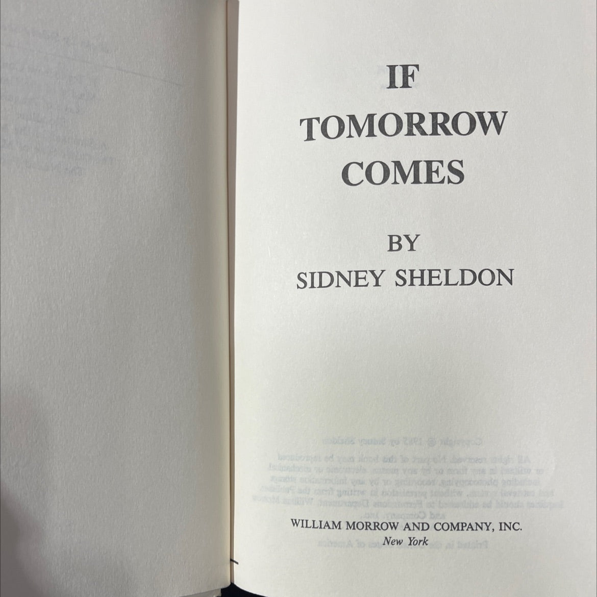 if tomorrow comes book, by sidney sheldon, 1985 Hardcover image 2