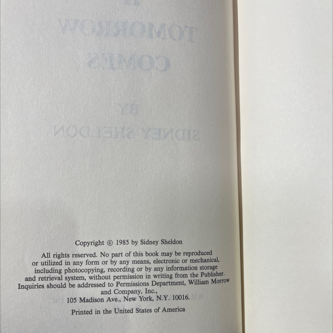 if tomorrow comes book, by sidney sheldon, 1985 Hardcover image 3