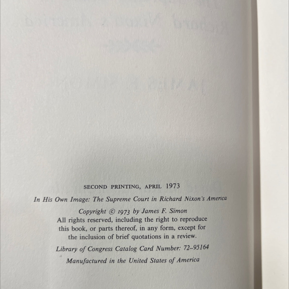 in his own image: the supreme court in richard nixon's america book, by james f. simon, 1973 Hardcover image 3