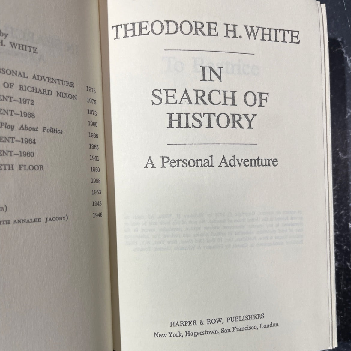 in search of history a personal adventure book, by theodore h. white, 1978 Hardcover image 2