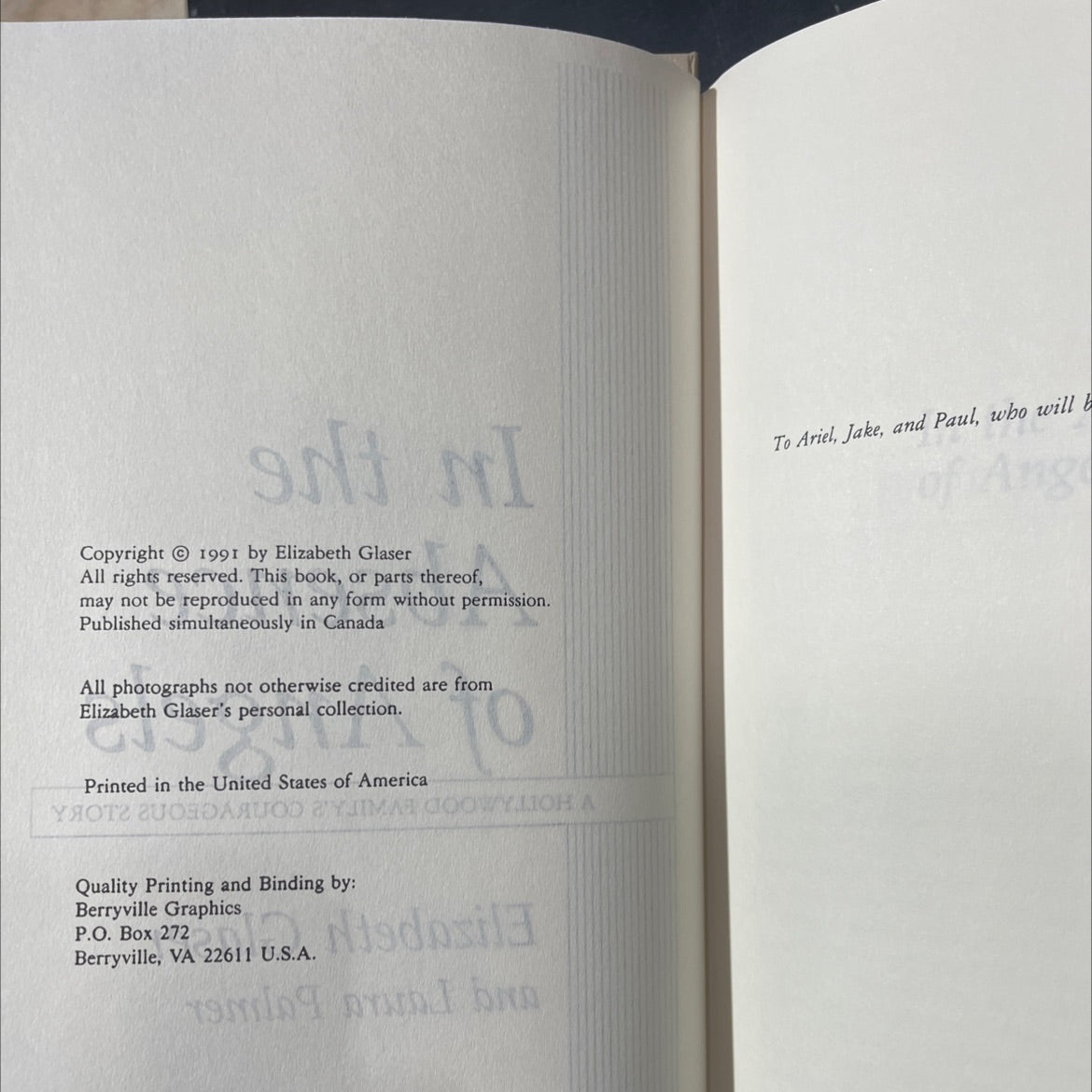 in the absence of angels a hollywood family's courageous story book, by Elizabeth Glaser and Laura Palmer, 1991 image 3