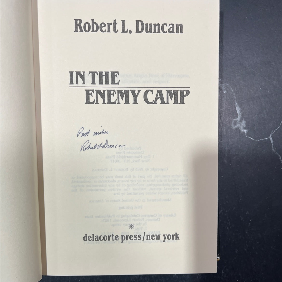 SIGNED in the enemy camp book, by robert l. duncan, 1985 Hardcover, First Edition, Vintage image 2