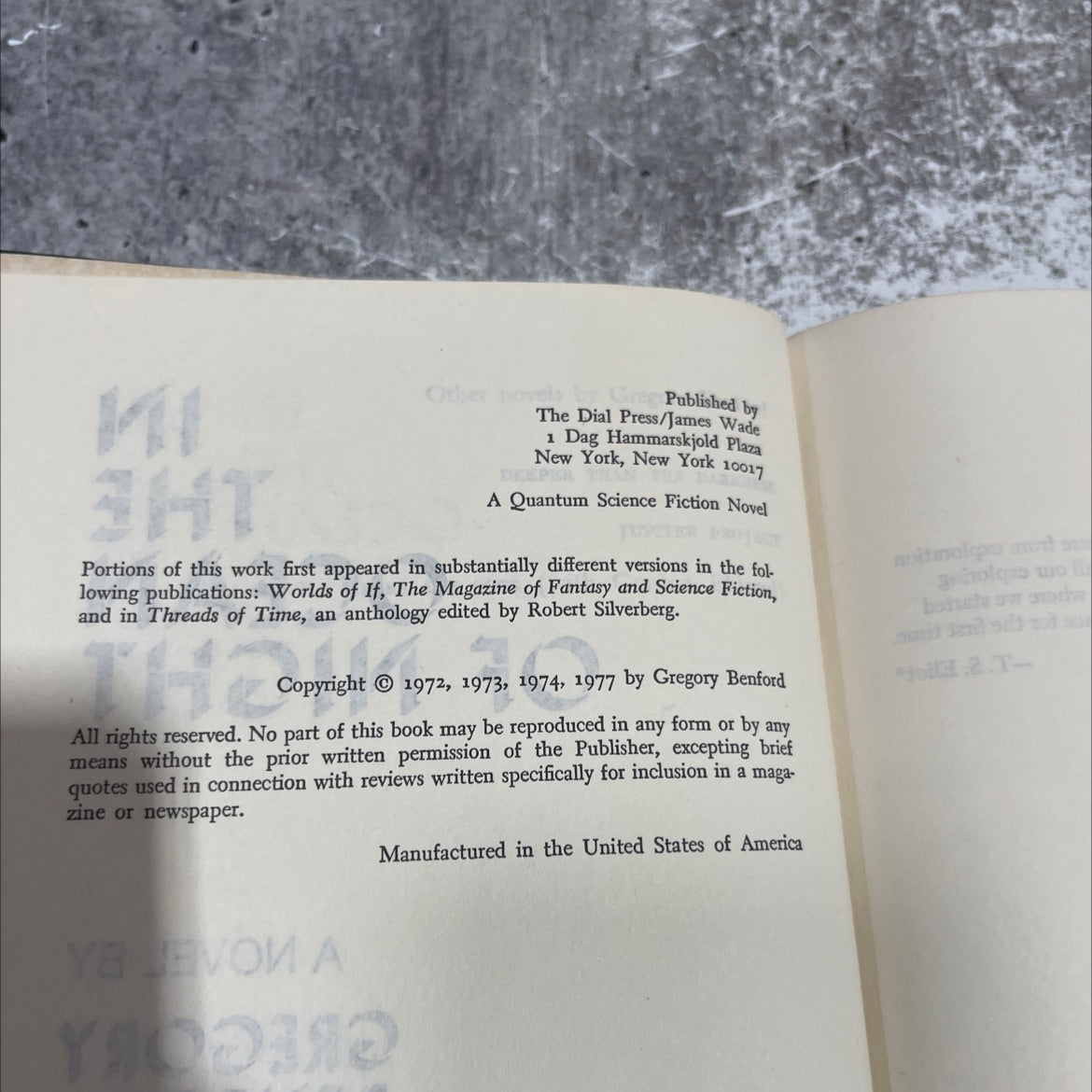 in the ocean of night book, by gregory benford, 1977 Hardcover image 3