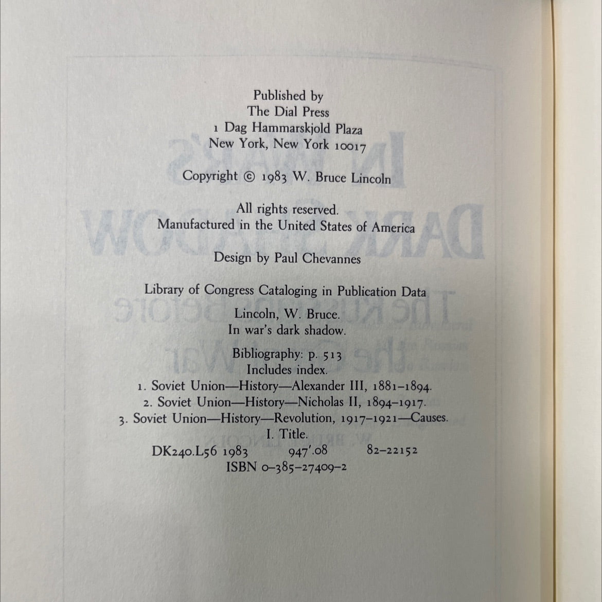 in war's dark shadow book, by w. bruce lincoln, 1983 Hardcover image 3