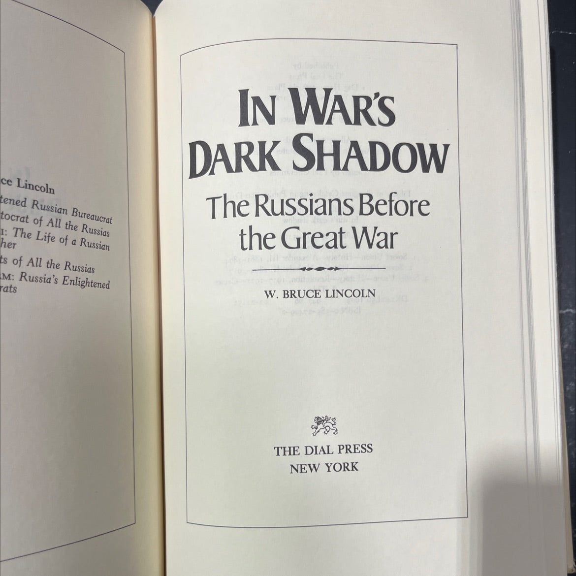 in war's dark shadow book, by w. bruce lincoln, 1983 Hardcover image 2