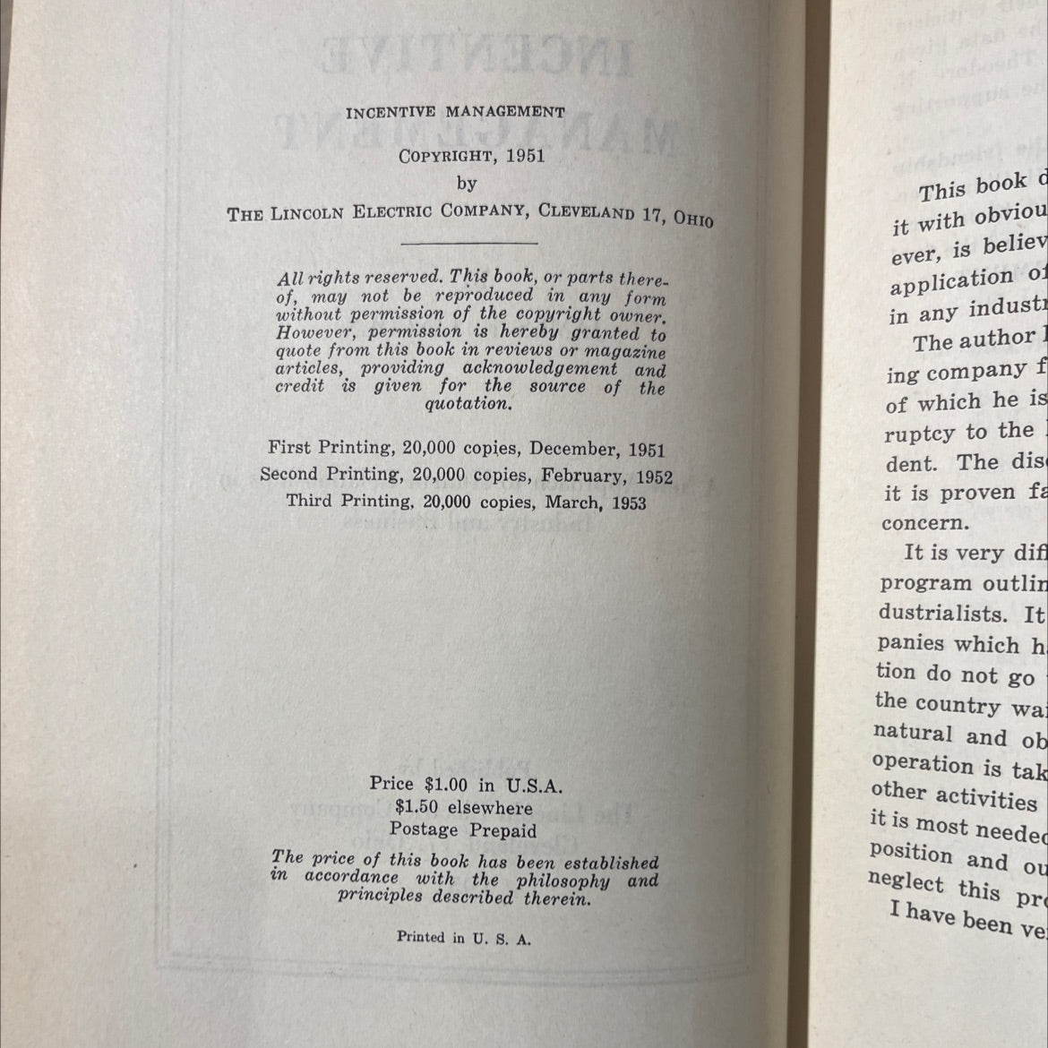 incentive management book, by james f. lincoln, 1951 Hardcover image 3