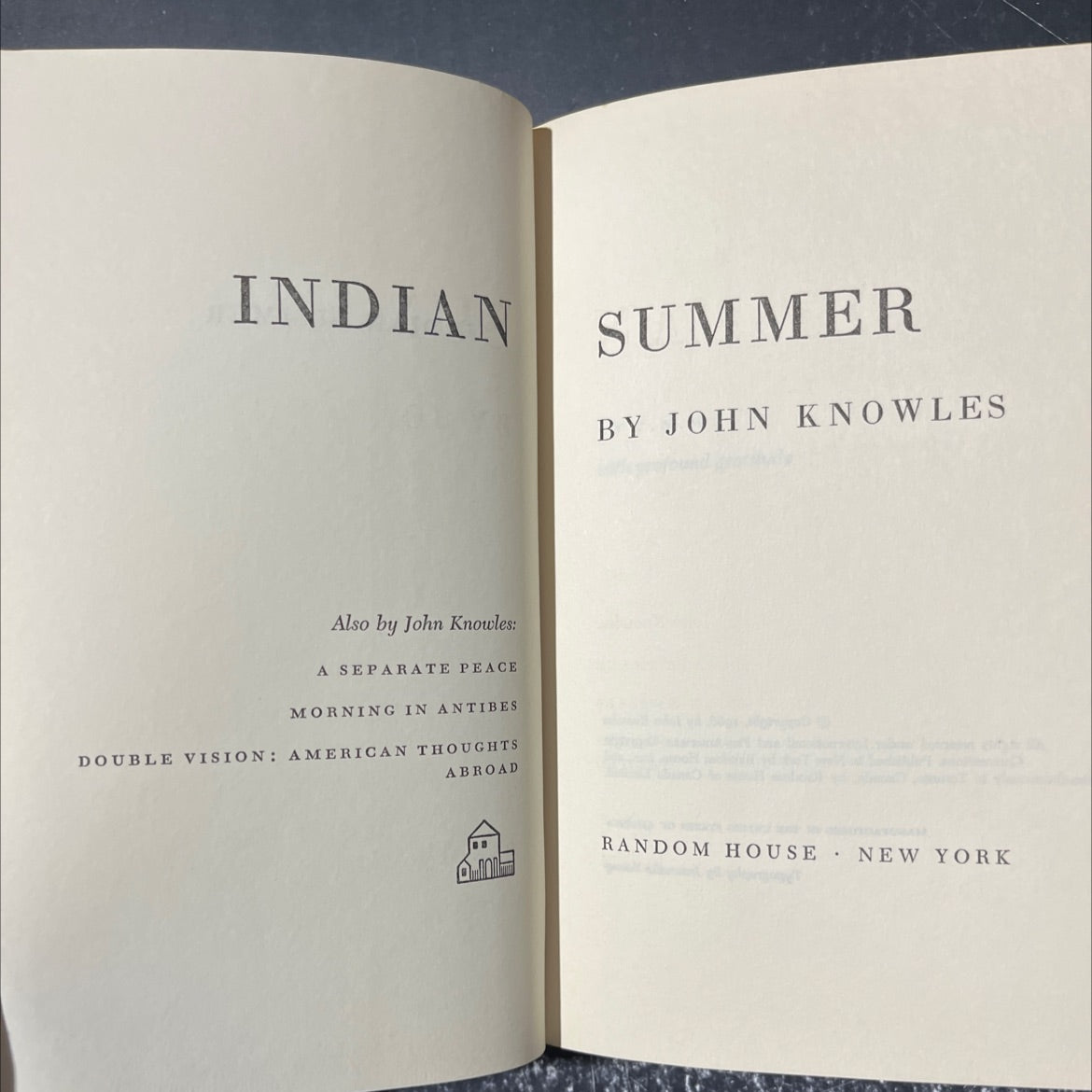 indian summer book, by john knowles, 1966 Hardcover image 2
