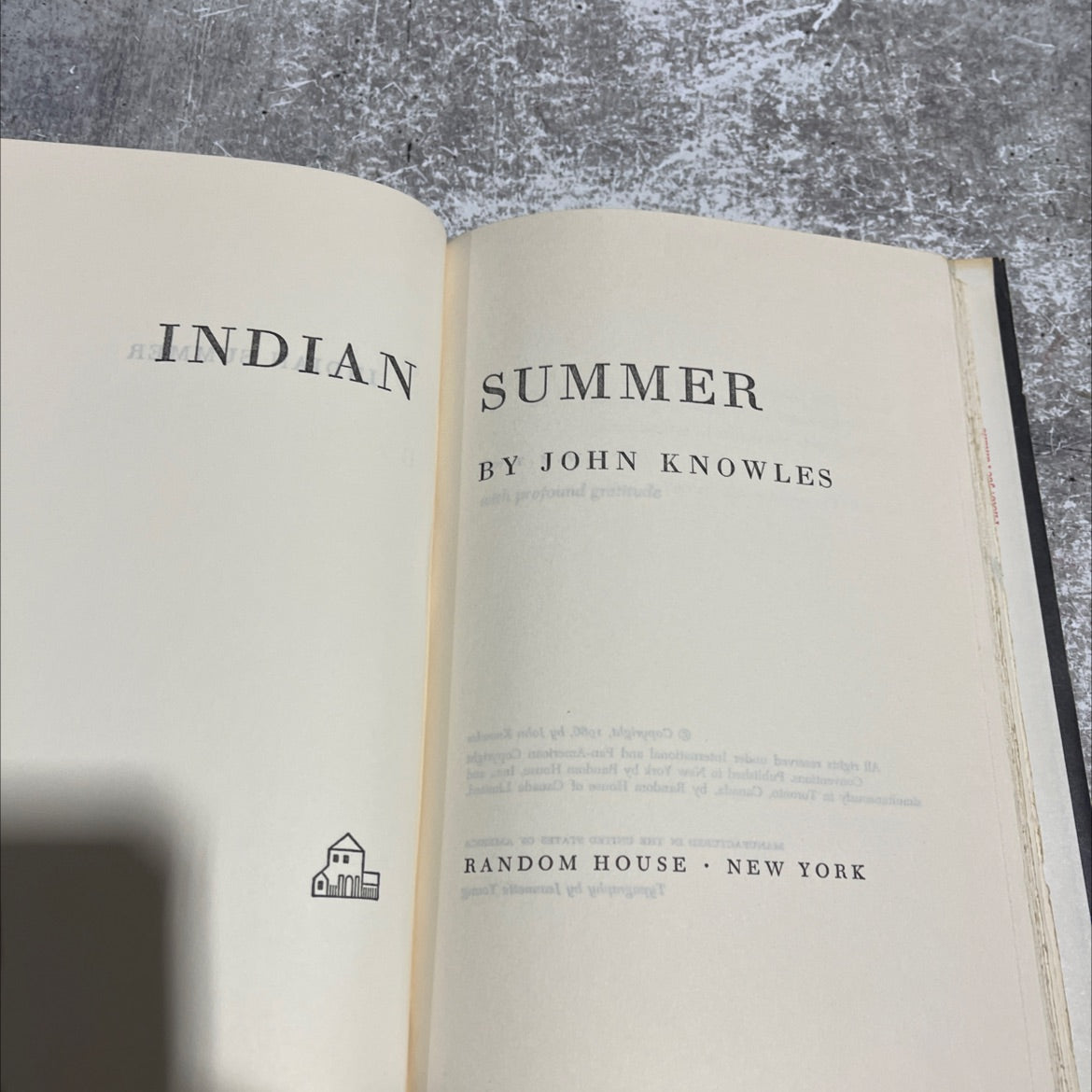 indian summer book, by john knowles, 1966 Hardcover image 2