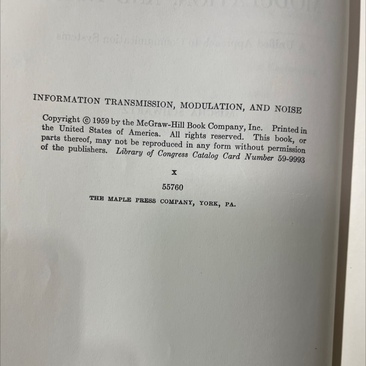 information transmission, modulation, and noise book, by mischa schwartz, 1959 Hardcover image 3