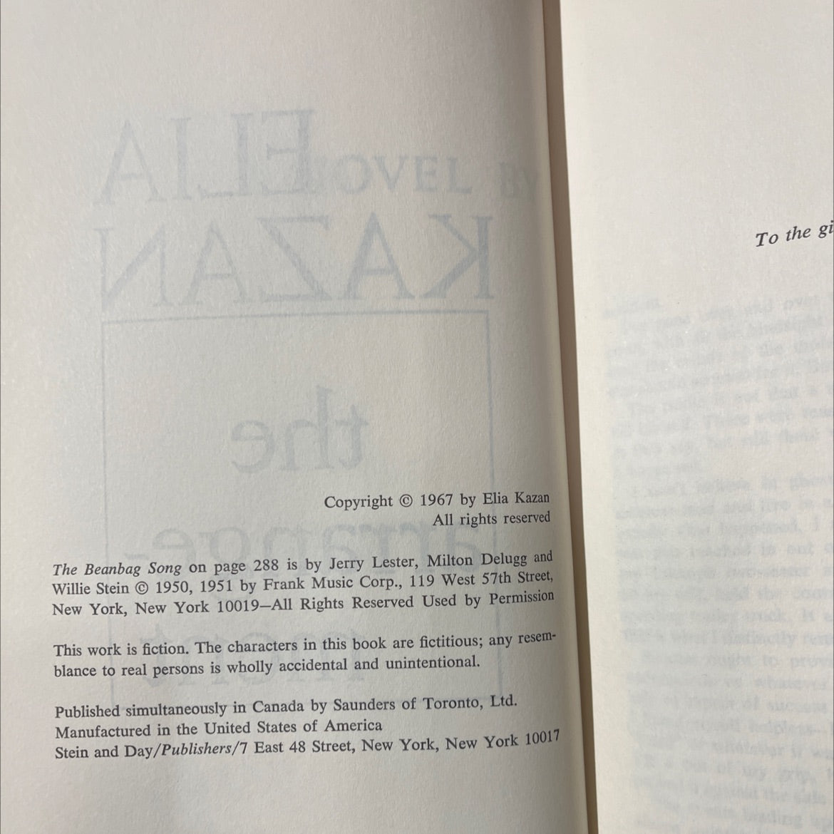 inom a novel by elia kazan book, by Elia Kazan, 1967 Hardcover image 3