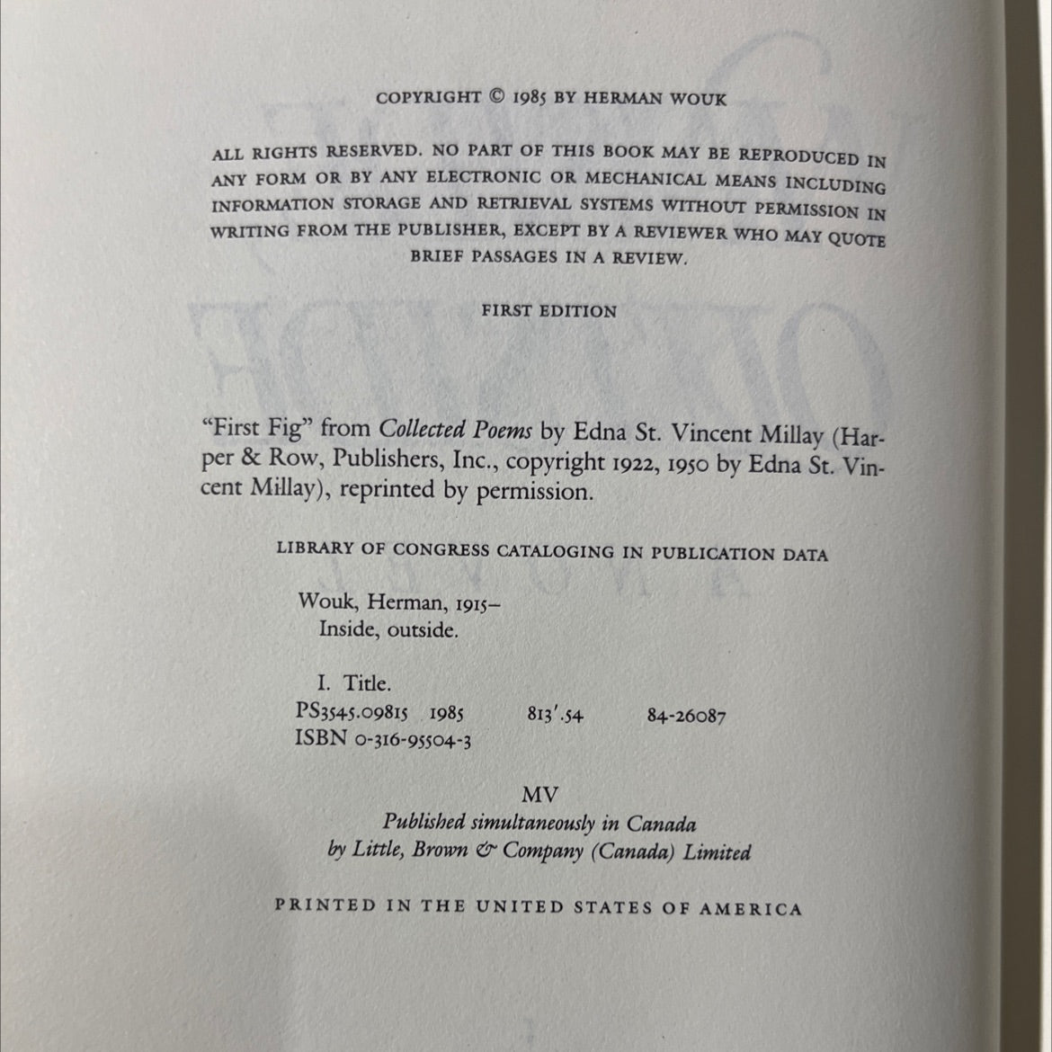 inside, outside book, by herman wouk, 1985 Hardcover image 3