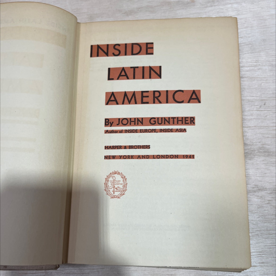 inside latin america book, by john gunther, 1941 Hardcover image 2