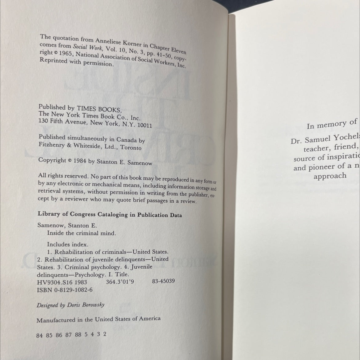 inside the criminal mind book, by Stanton E. Samenow, Ph.D., 1984 Hardcover image 3