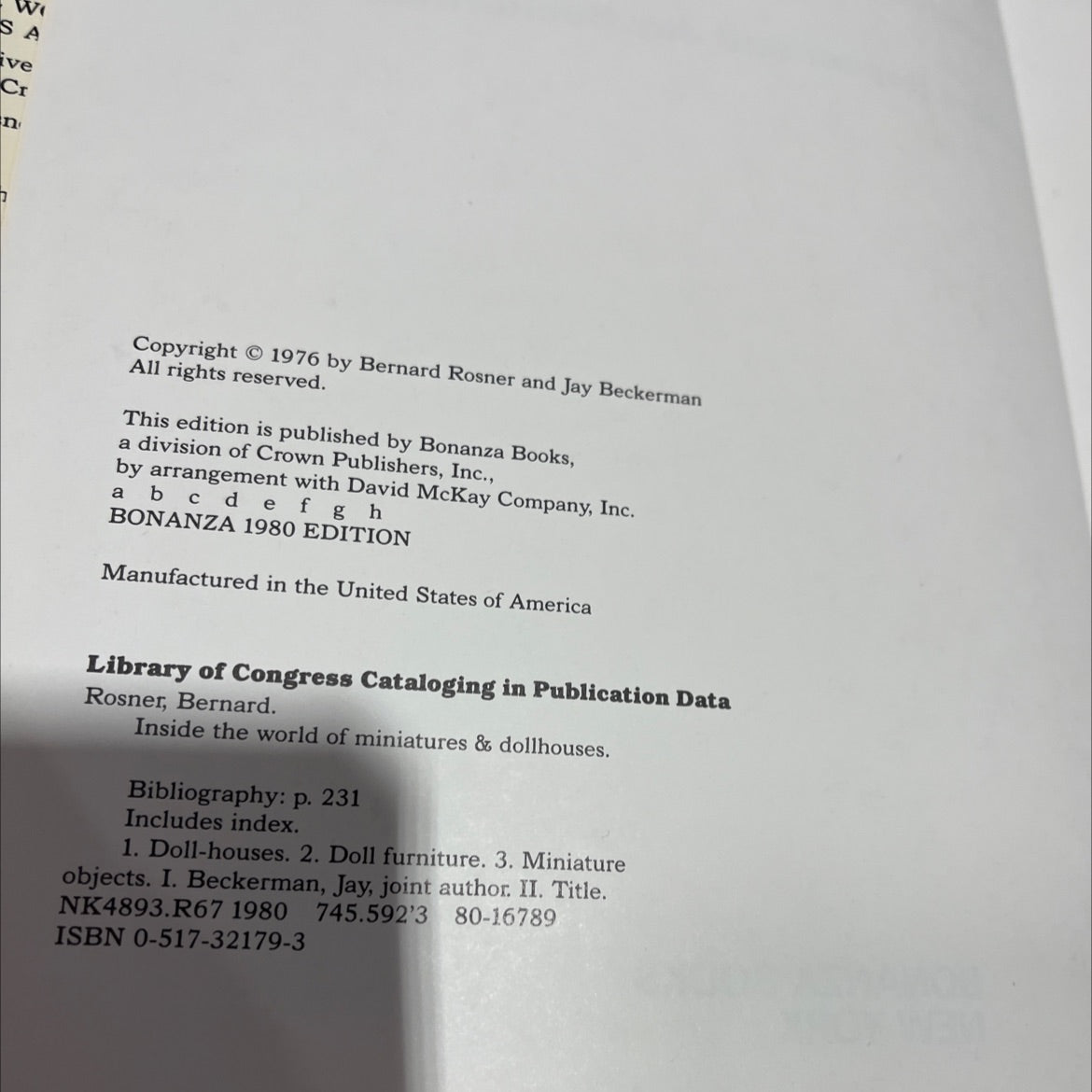 inside the world of miniatures & dollhouses book, by Bernard Rosner and Jay Beckerman, 1980 Hardcover image 3